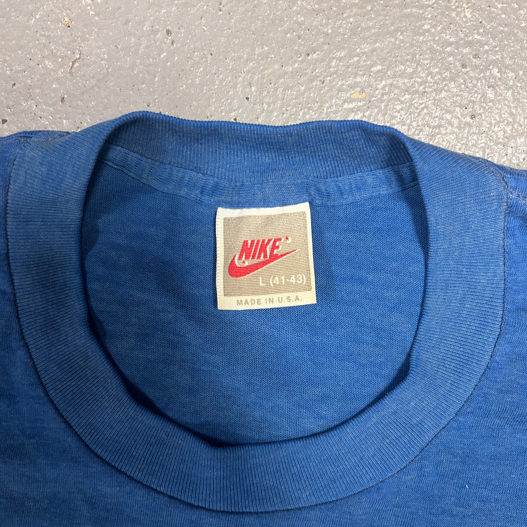 Vintage 80s Nike Single Stitch Blue Logo Tee (USA Made)