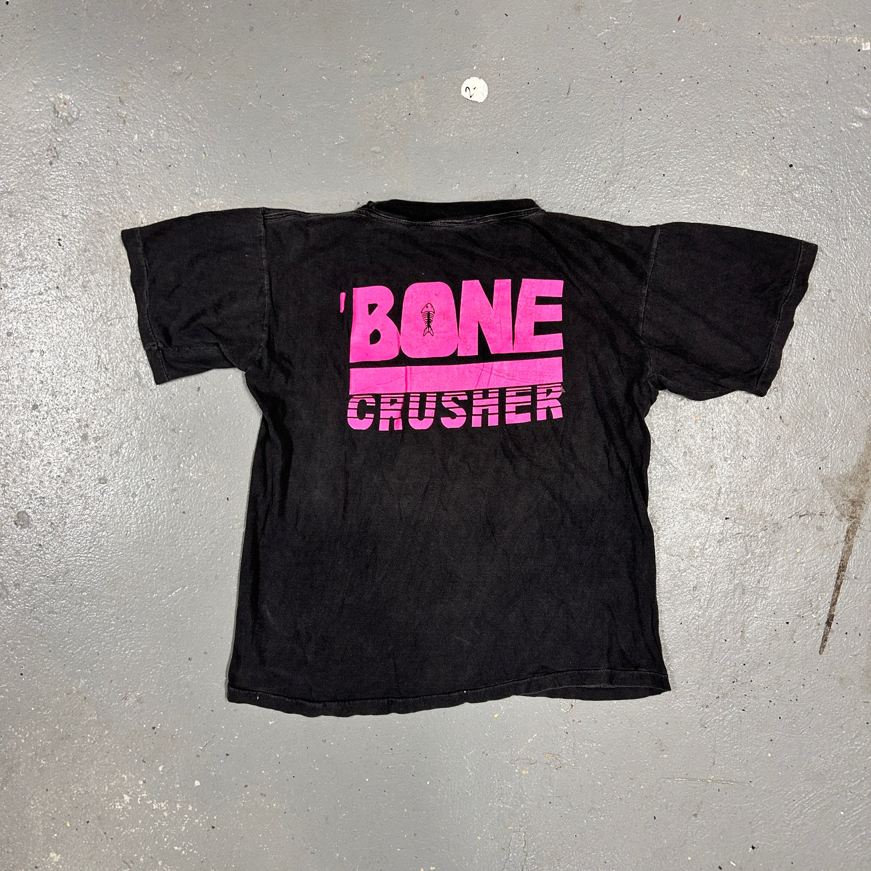 Rare 80s Bone Crusher Punk Skeletal Fish Graphic Tee