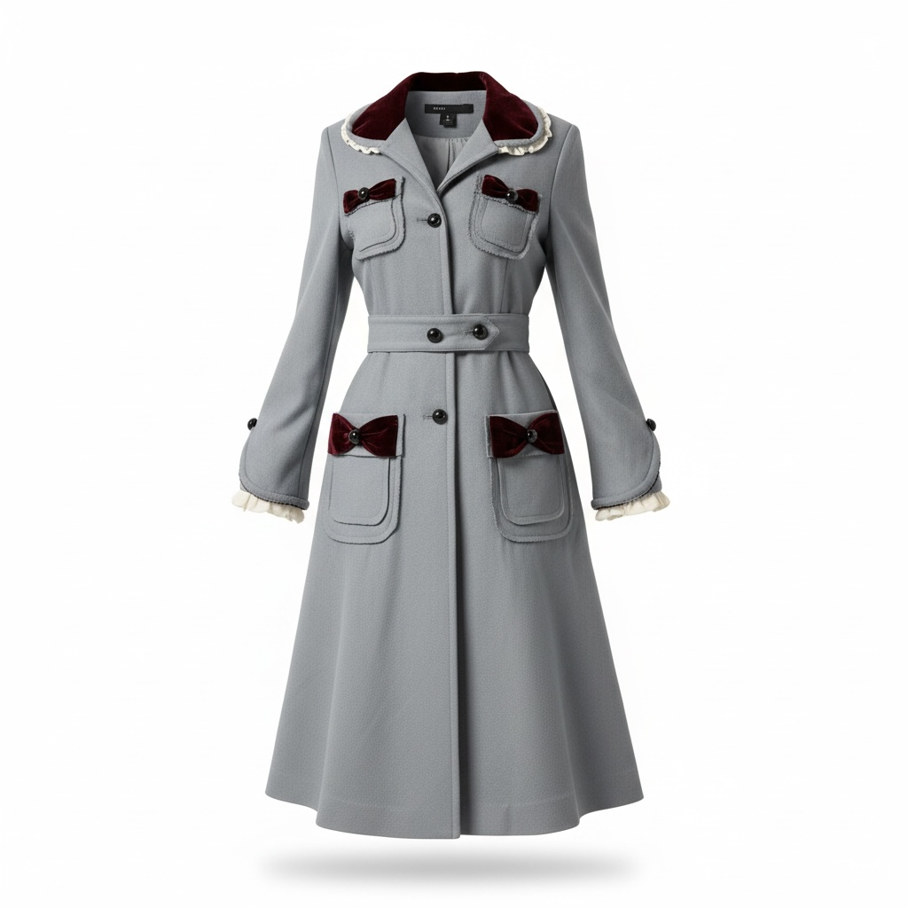 Vintage Marc Jacobs Grey Coat — Velvet Bows & Ruffle Trim (NWT)