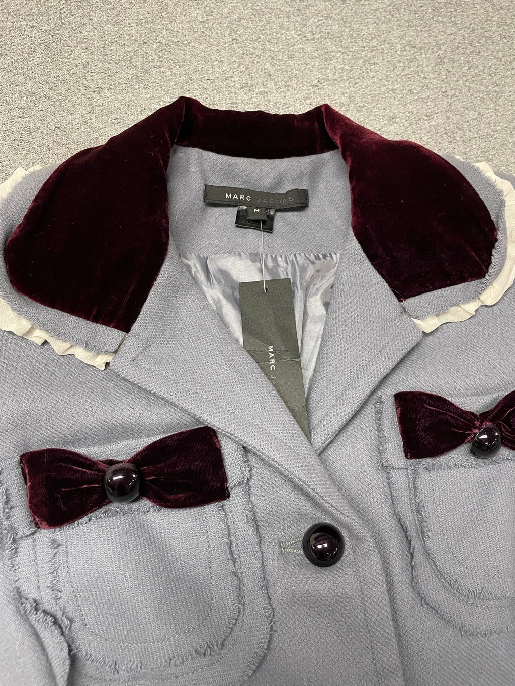 Vintage Marc Jacobs Grey Coat — Velvet Bows & Ruffle Trim (NWT)