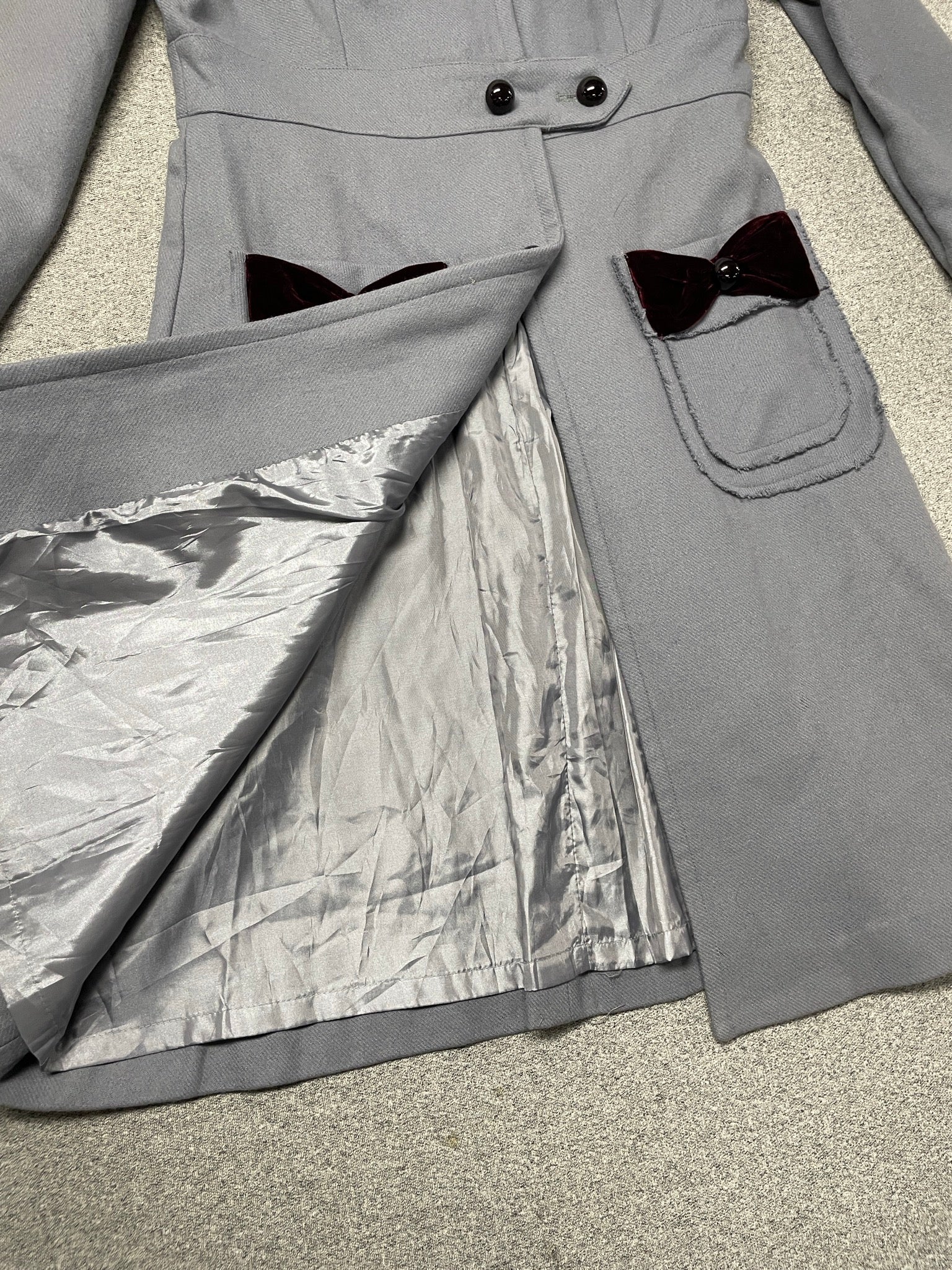 Vintage Marc Jacobs Grey Coat — Velvet Bows & Ruffle Trim (NWT)