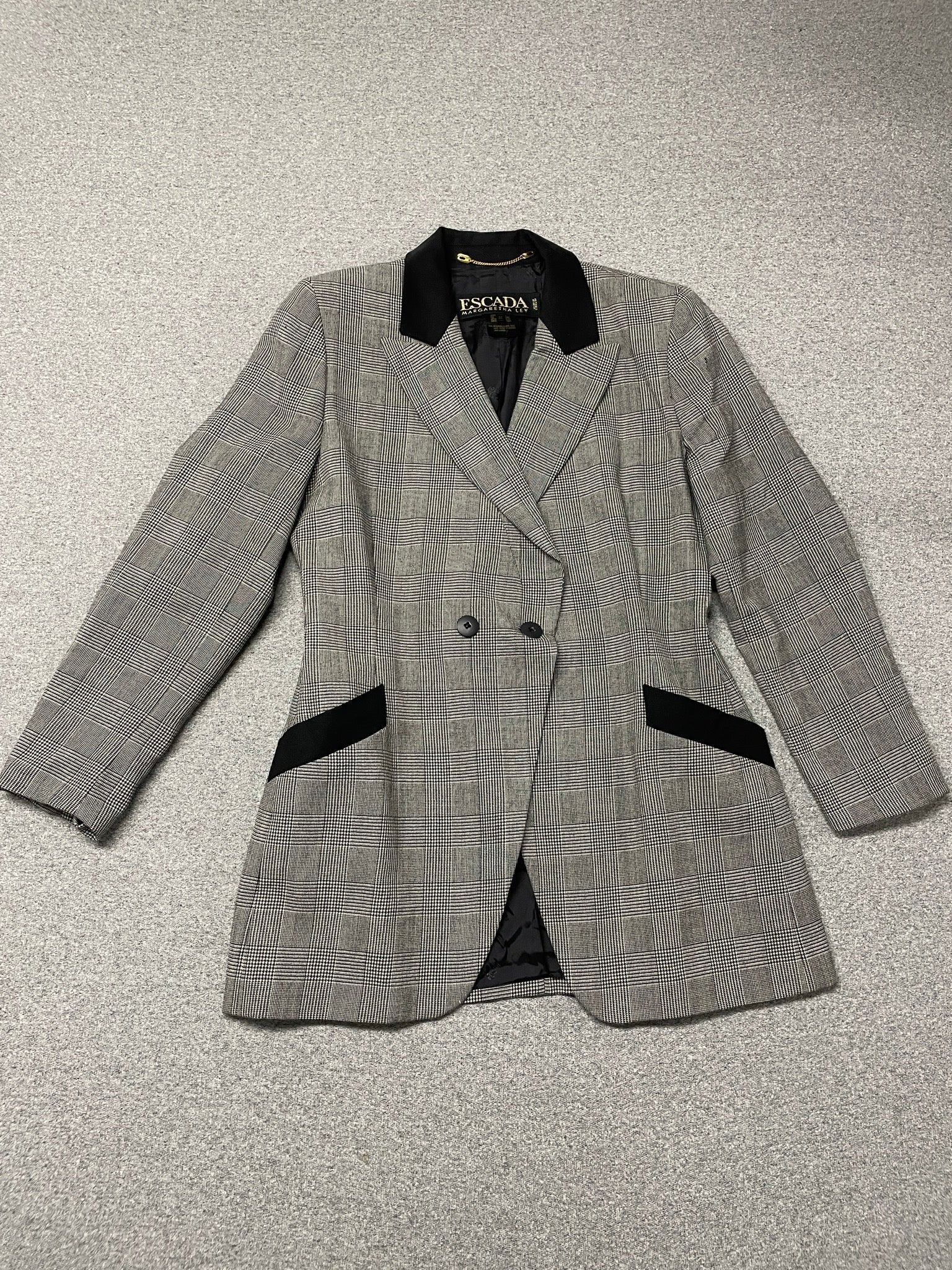 Vintage 80s Escada Glen Check Double-Breasted Blazer