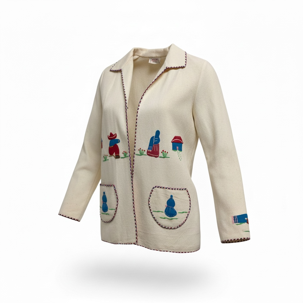 Vintage 1950s Mexican Lopez Wool Embroidered Folk Jacket