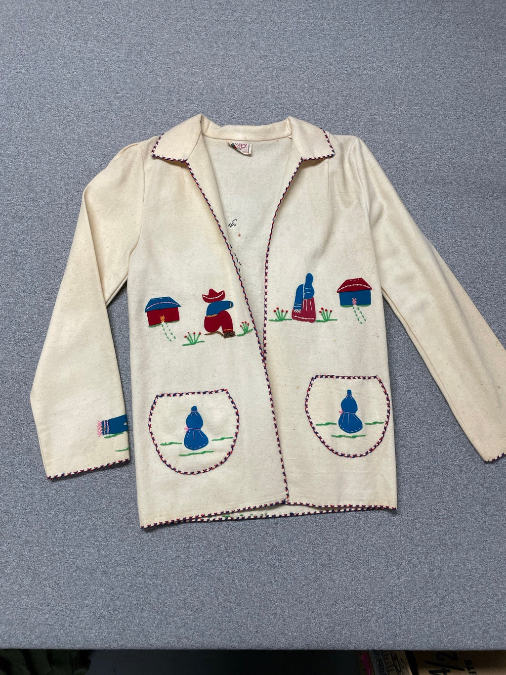 Vintage 1950s Mexican Lopez Wool Embroidered Folk Jacket