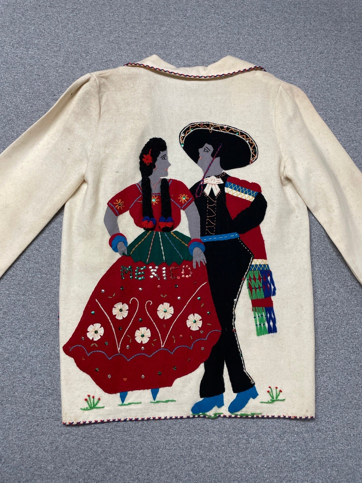 Vintage 1950s Mexican Lopez Wool Embroidered Folk Jacket