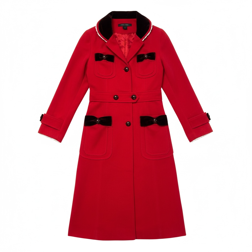 Deadstock Y2K Marc Jacobs Red Wool Coat — Velvet Trim & Bows