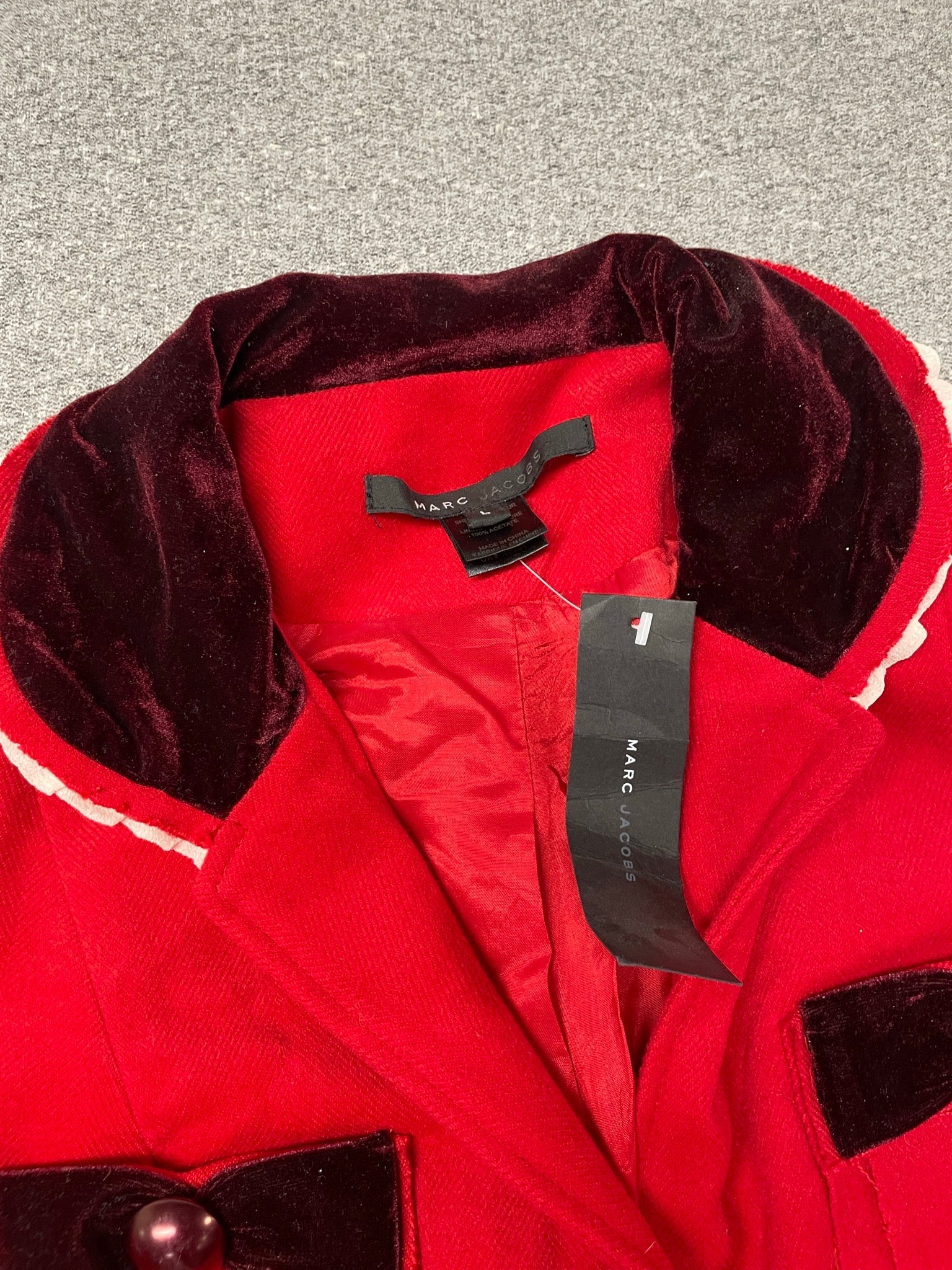 Deadstock Y2K Marc Jacobs Red Wool Coat — Velvet Trim & Bows
