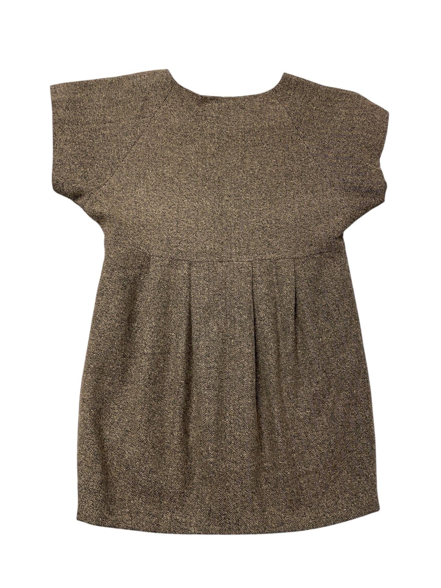 Vintage Dolce & Gabbana Brown Herringbone Wool Cap Sleeve Dress