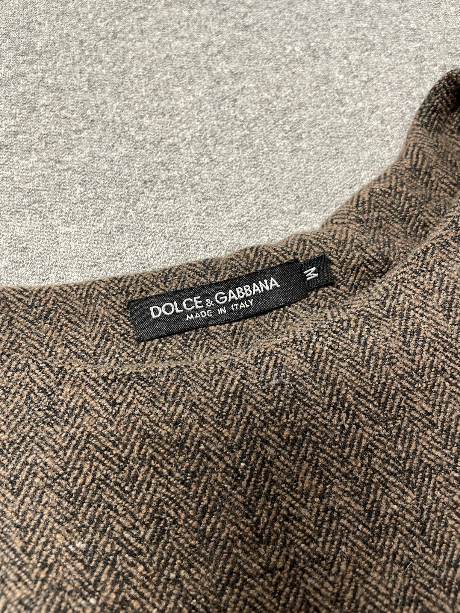 Vintage Dolce & Gabbana Brown Herringbone Wool Cap Sleeve Dress