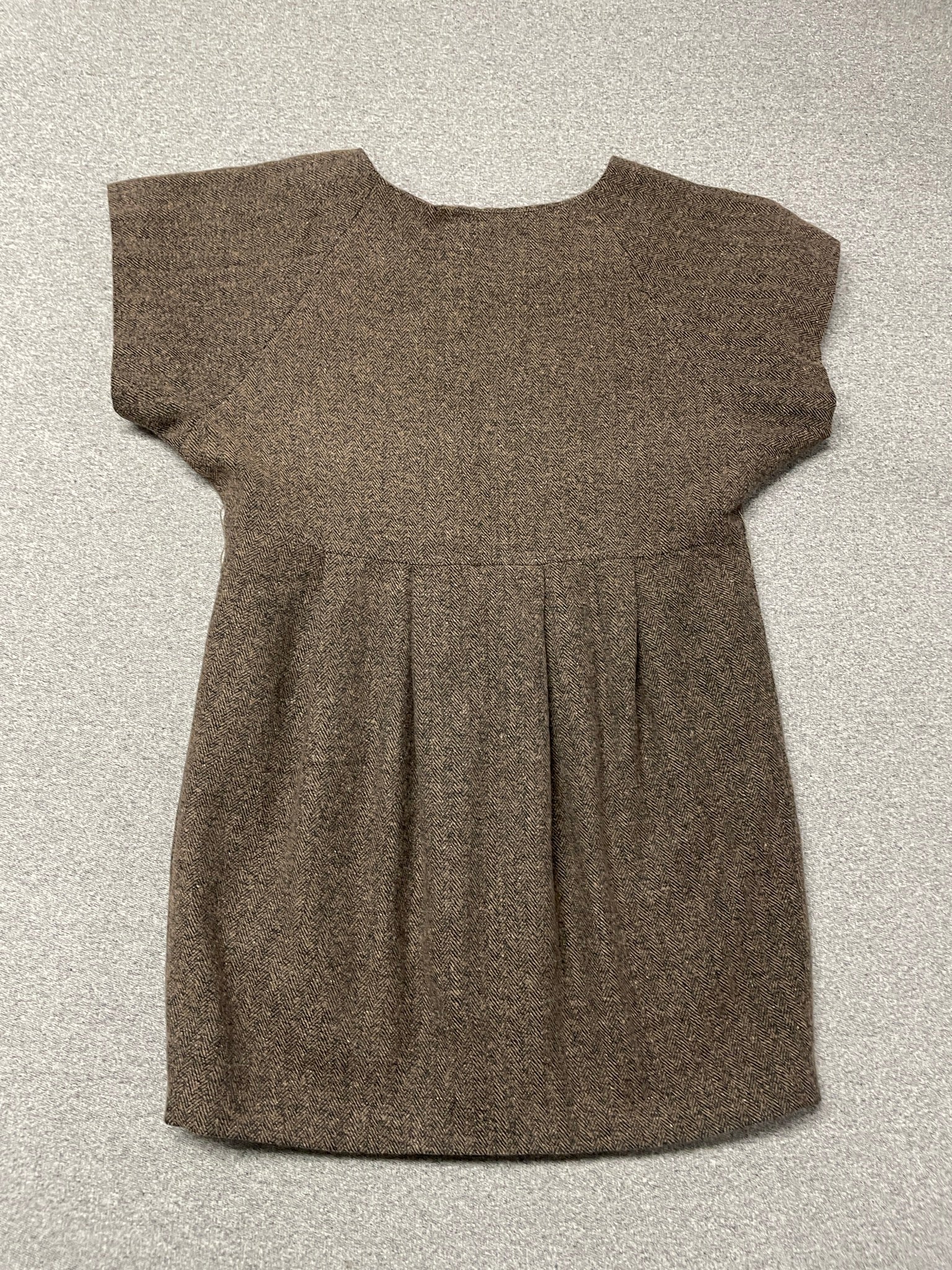 Vintage Dolce & Gabbana Brown Herringbone Wool Cap Sleeve Dress