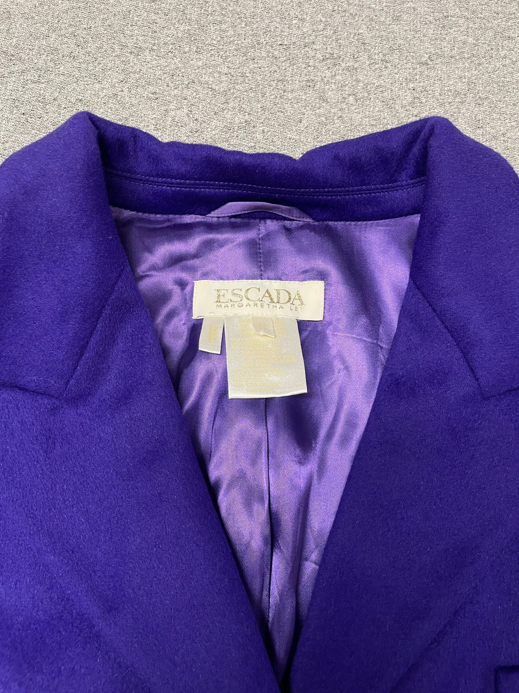 Vintage 80s Escada Purple Wool Blazer with Gold Crest Buttons