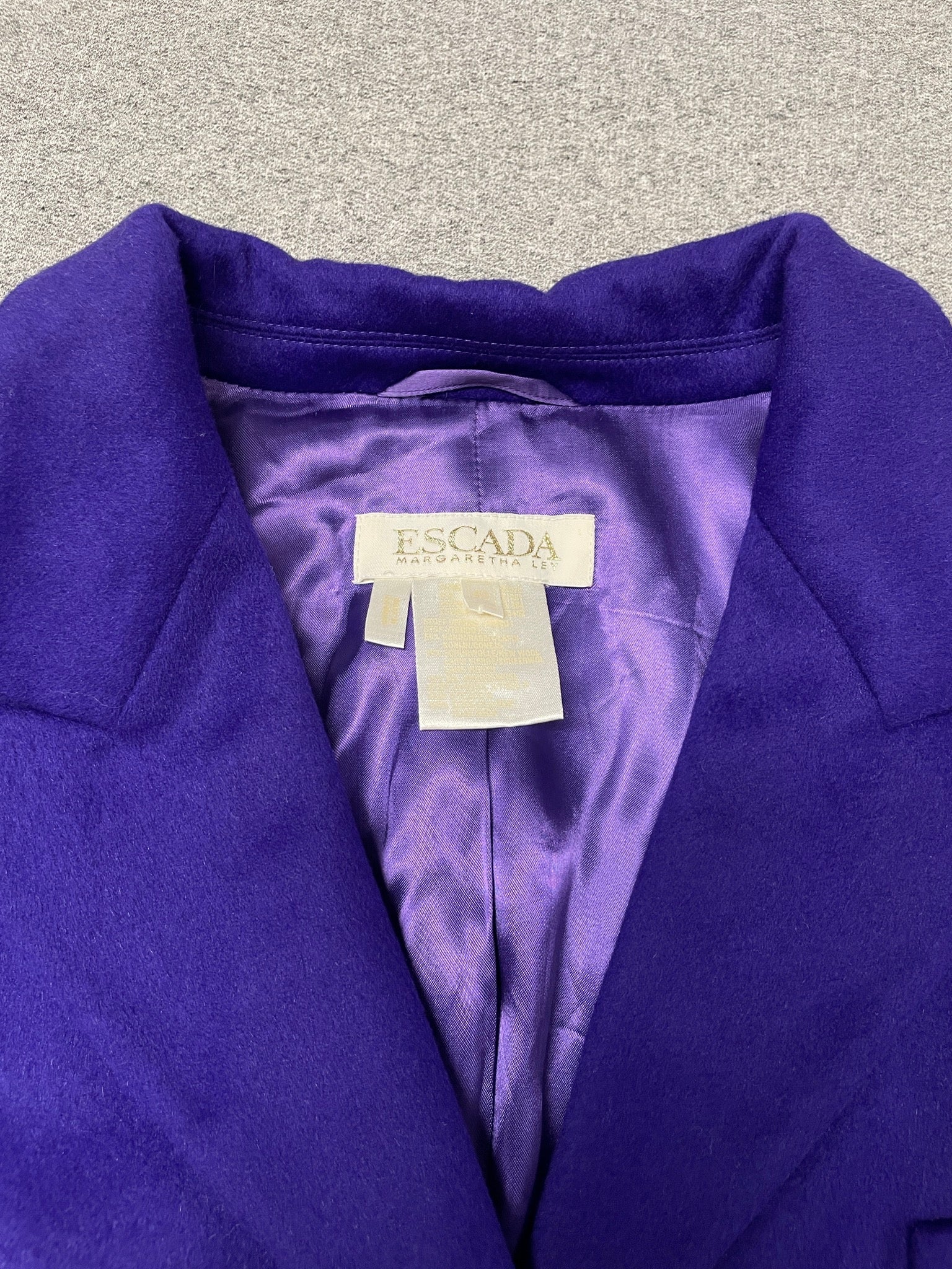 Vintage 80s Escada Purple Wool Blazer with Gold Crest Buttons