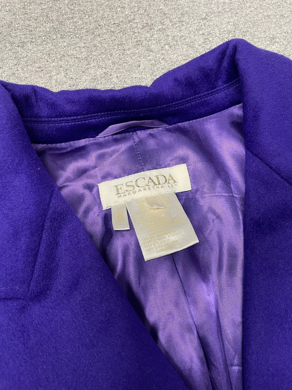 Vintage 80s Escada Purple Wool Blazer with Gold Crest Buttons