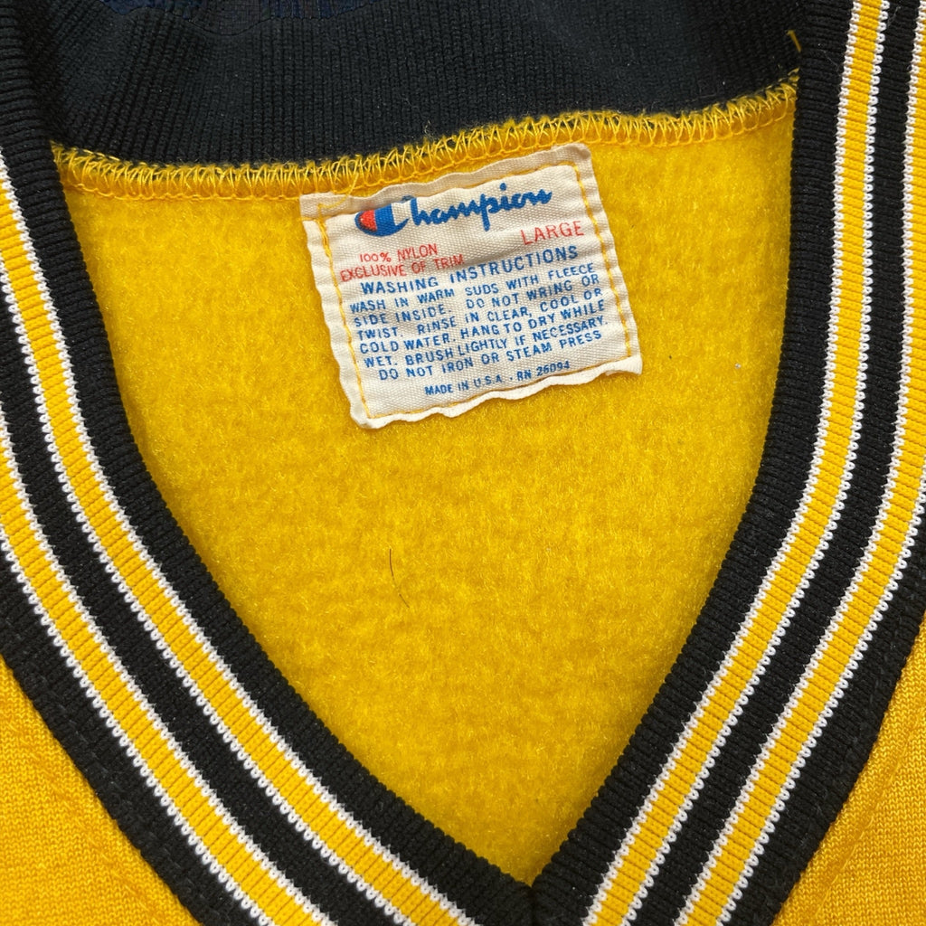 Vintage 80s Champion Sigma Nu Yellow V-Neck Varsity Sweater