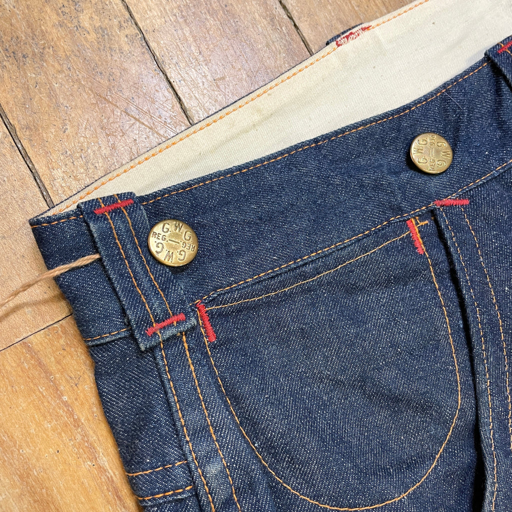 1950s GWG "Red Strap" Snobak Denim Union Made in Canada Vintage Worker Jeans Size 47" Bottoms Public Butter 