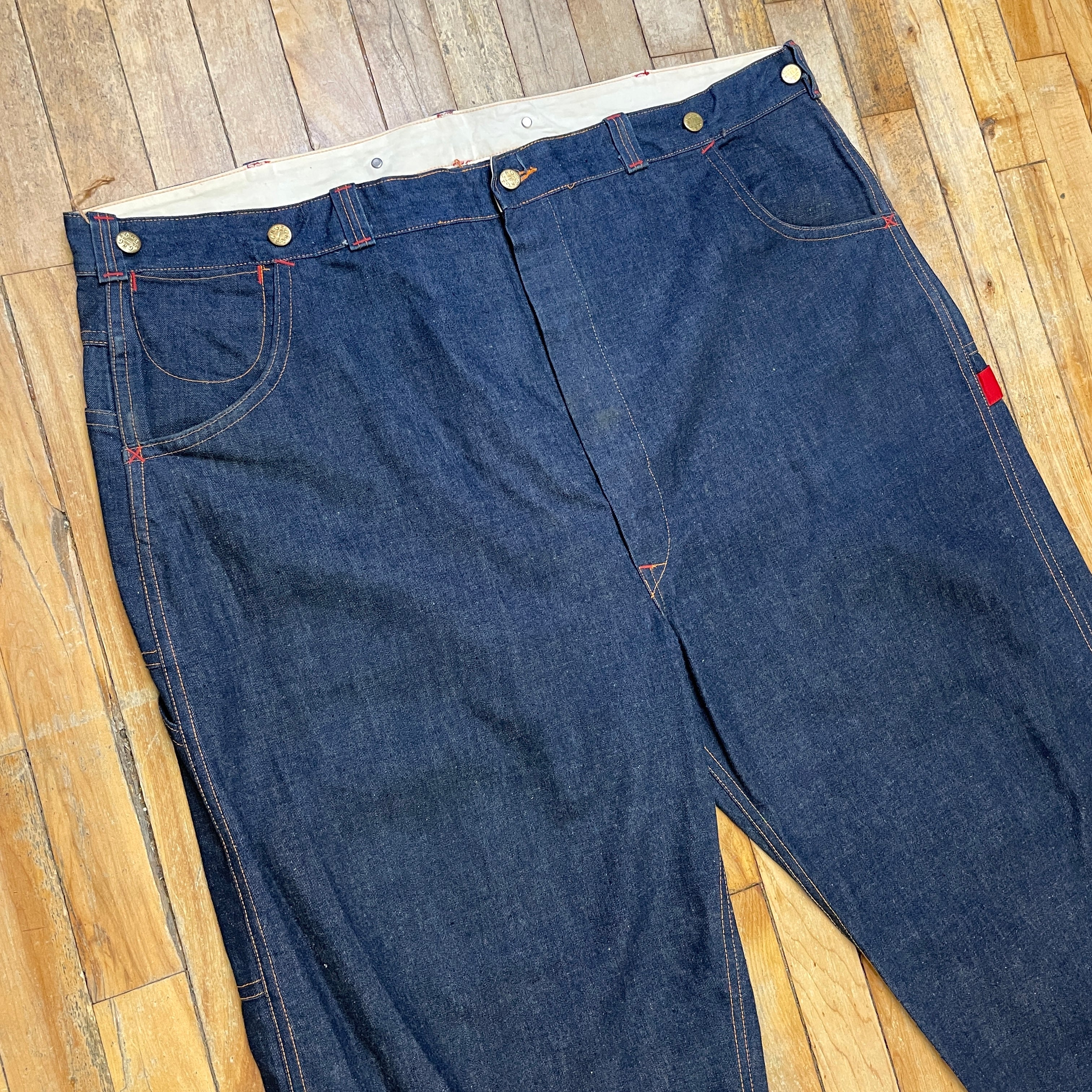 1950s GWG "Red Strap" Snobak Denim Union Made in Canada Vintage Worker Jeans Size 47" Bottoms Public Butter 