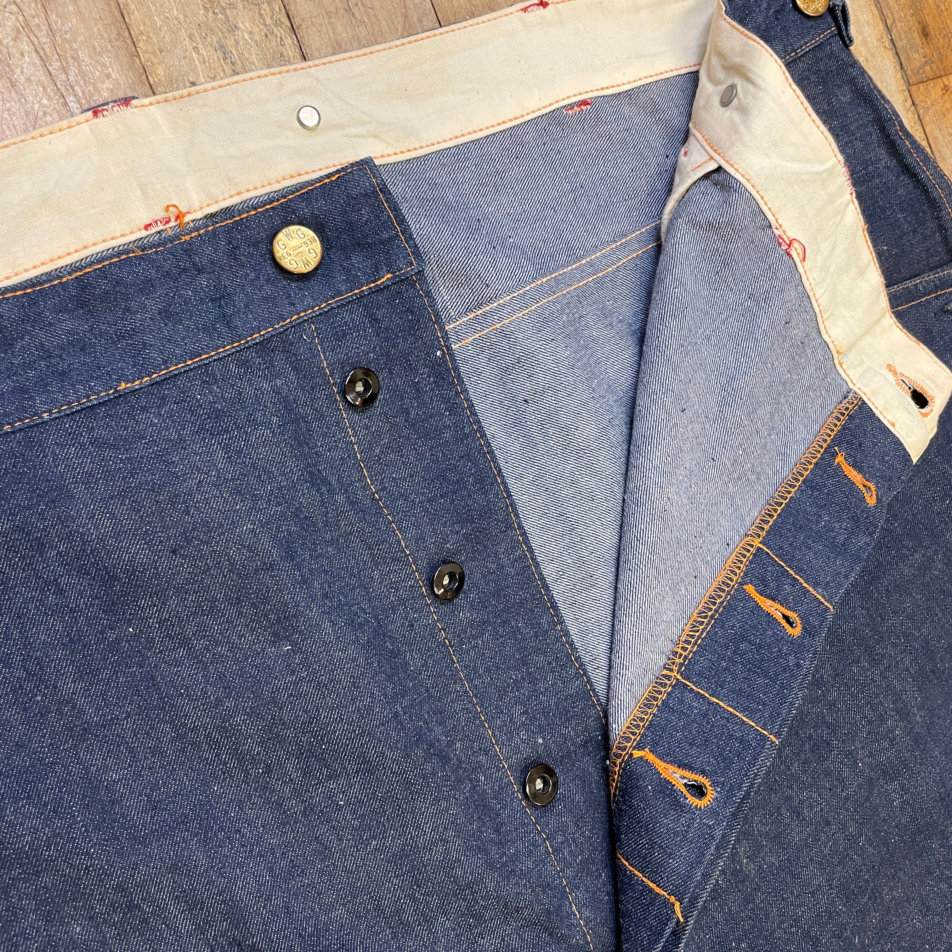 1950s GWG "Red Strap" Snobak Denim Union Made in Canada Vintage Worker Jeans Size 47" Bottoms Public Butter 