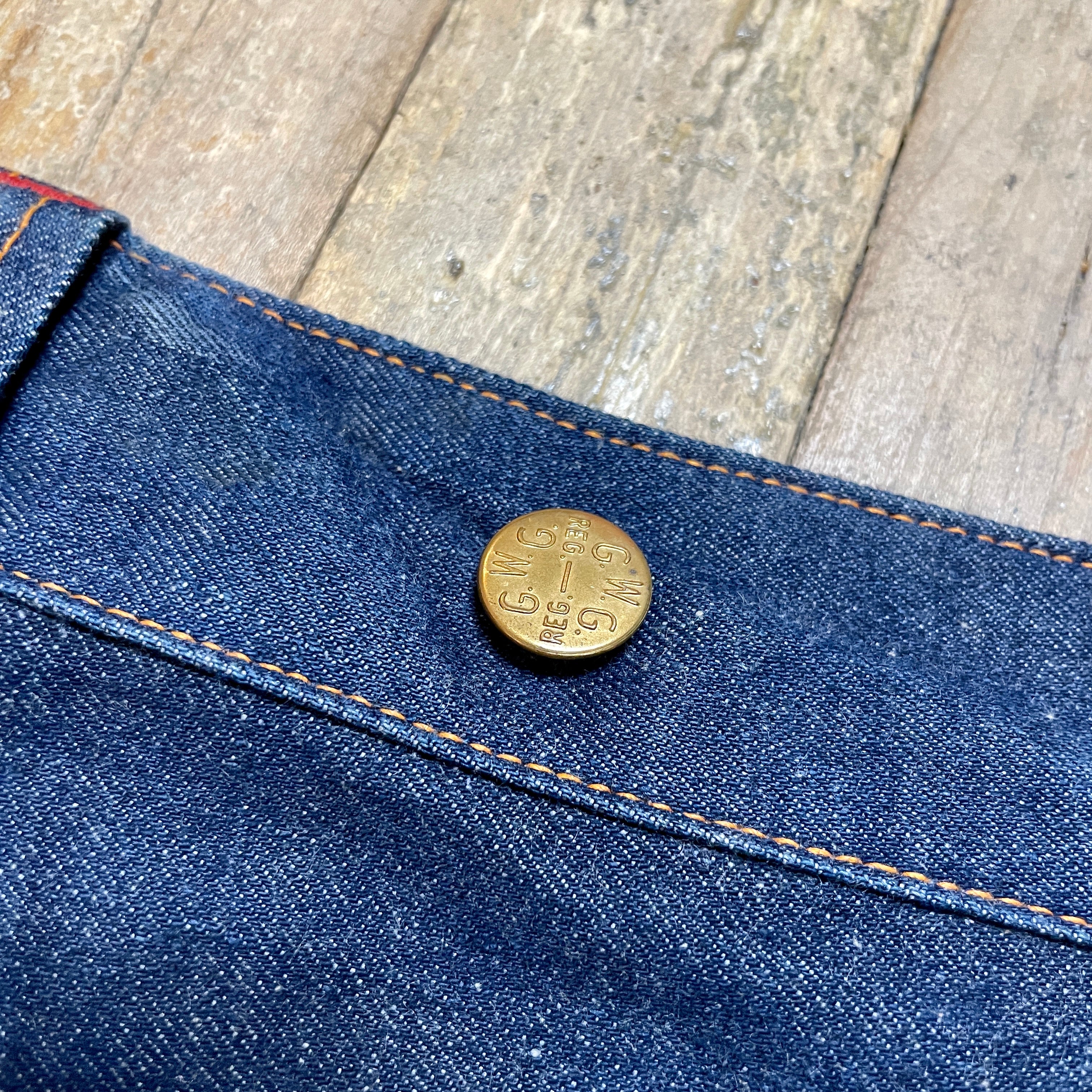 1950s GWG "Red Strap" Snobak Denim Union Made in Canada Vintage Worker Jeans Size 47" Bottoms Public Butter 