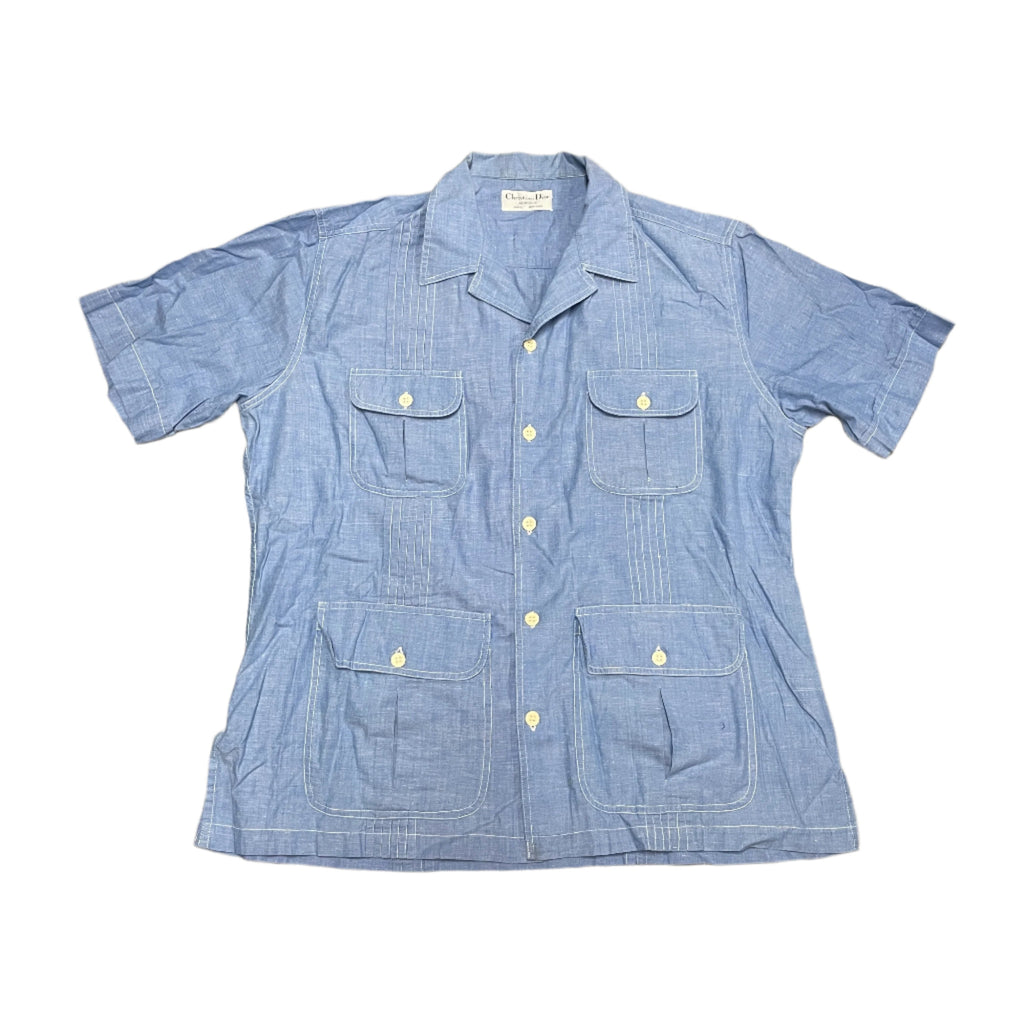 Vintage 80s Christian Dior Monsieur Blue Camp Shirt (Size M)