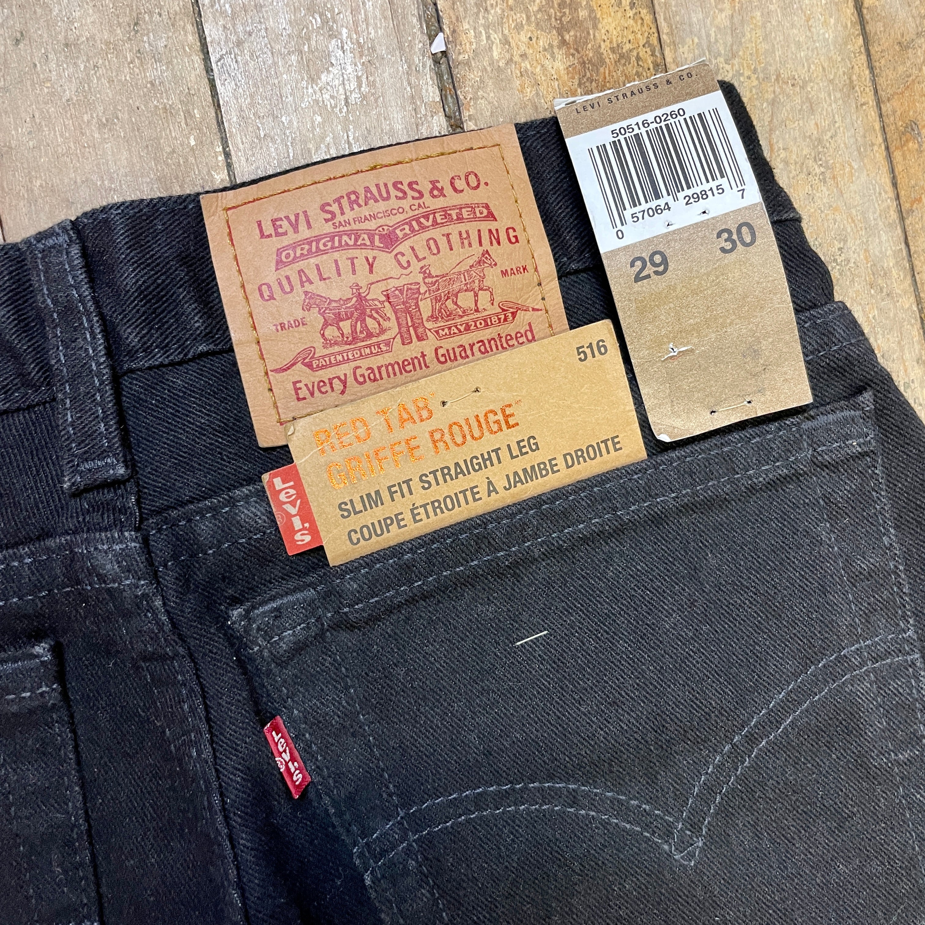 Deadstock Vintage Levi's Black 516 Slim Fit Straight Leg Denim Jeans Made in Canada 29" Waist Bottoms Public Butter 