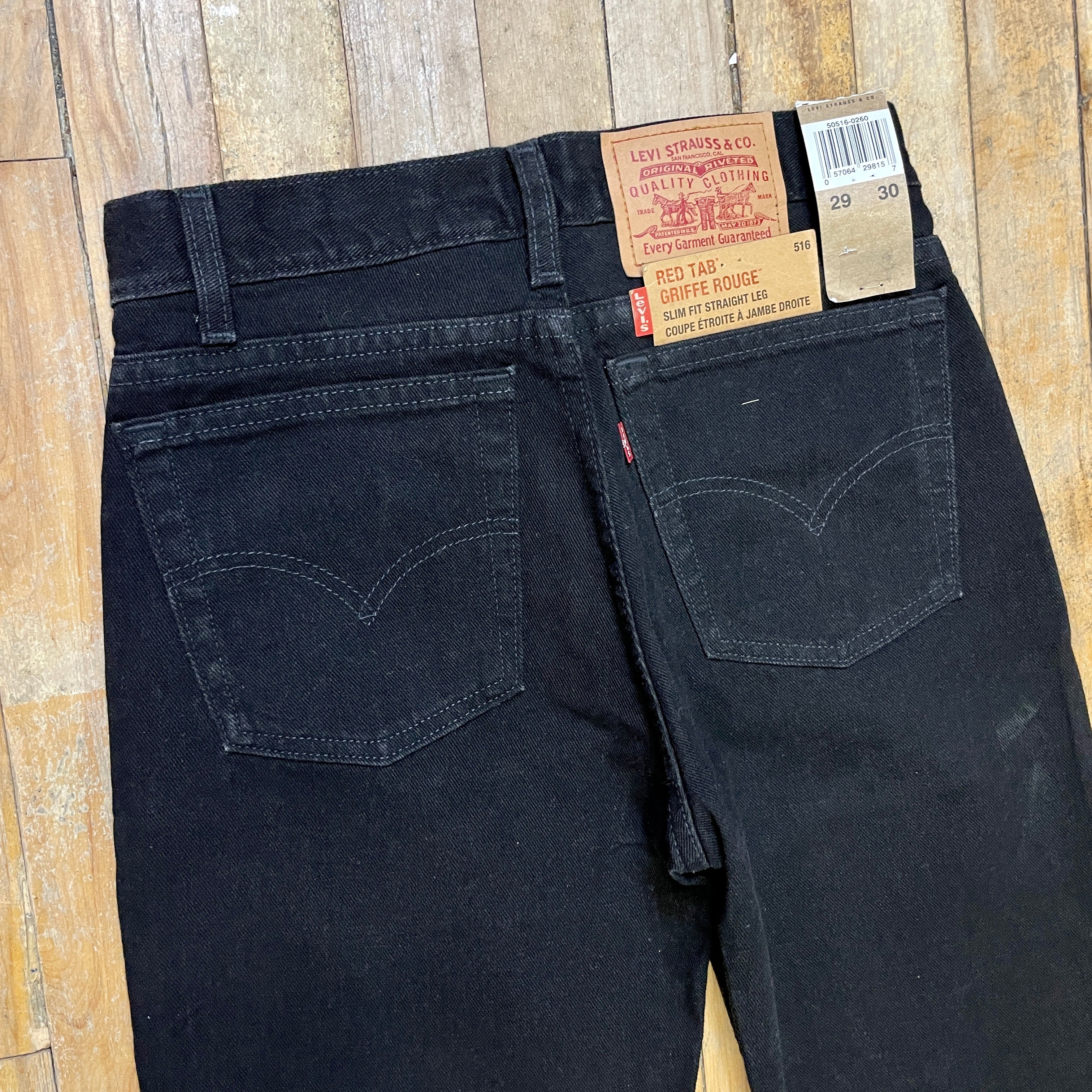 Deadstock Vintage Levi's Black 516 Slim Fit Straight Leg Denim Jeans Made in Canada 29" Waist Bottoms Public Butter 