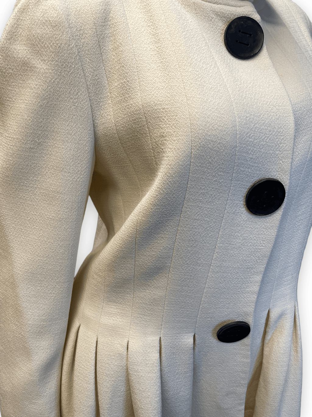 Giambattista Valli Vintage Fitted Cream Wool Dress Coat Made in Italy Size M Jackets & Coats Public Butter 