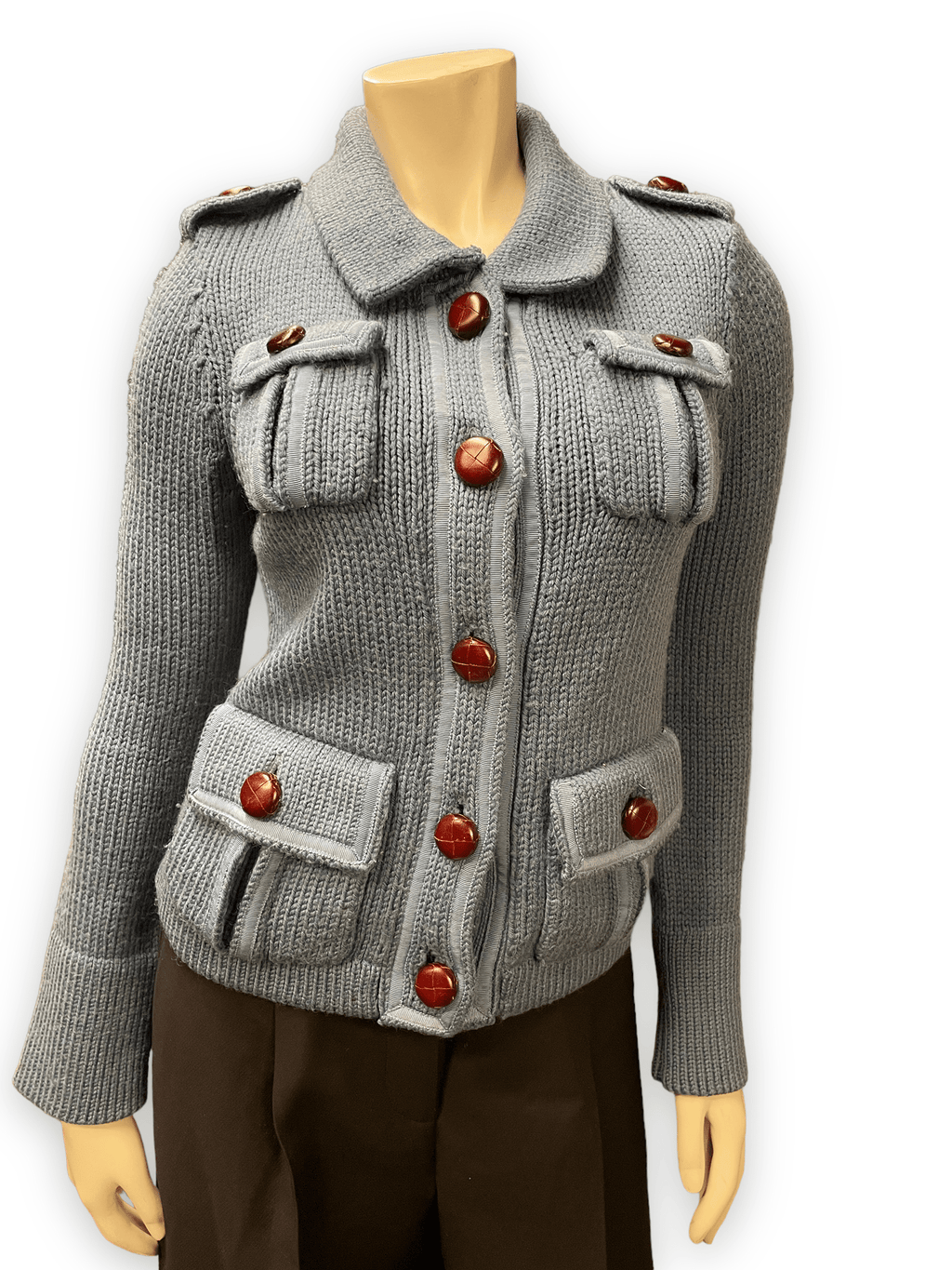 Marc Jacobs Steel Blue Wool Sweater Jacket with Pumpernickel Buttons Size XS Jackets & Coats Public Butter 