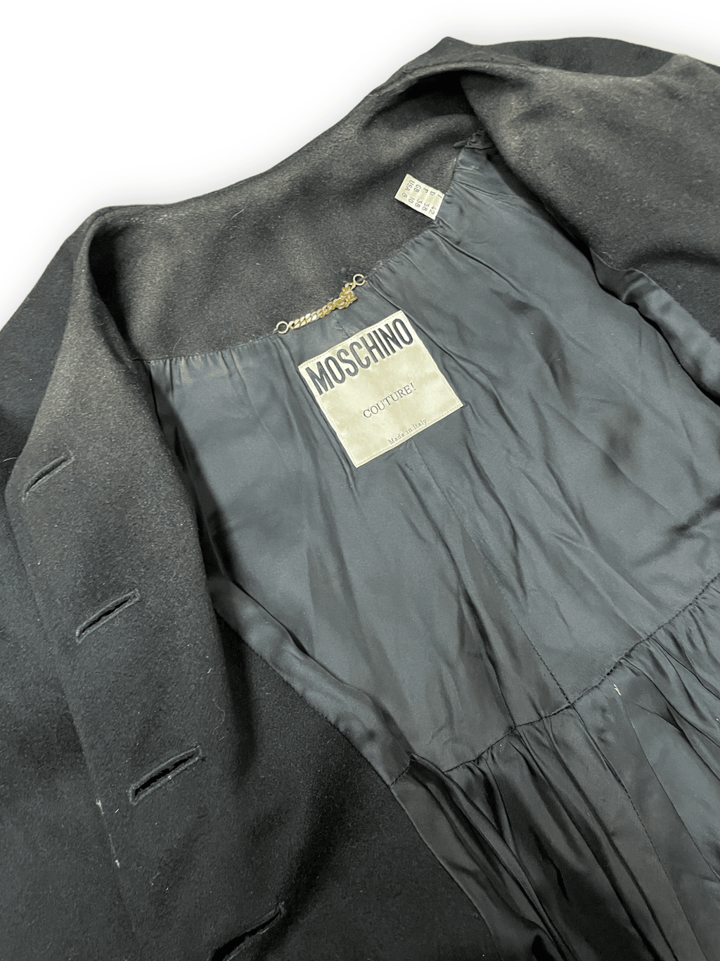 Moschino Couture! Black Wool Tiered Party Coat with Bauble Buttons Made in Italy Size M Jackets & Coats Public Butter 
