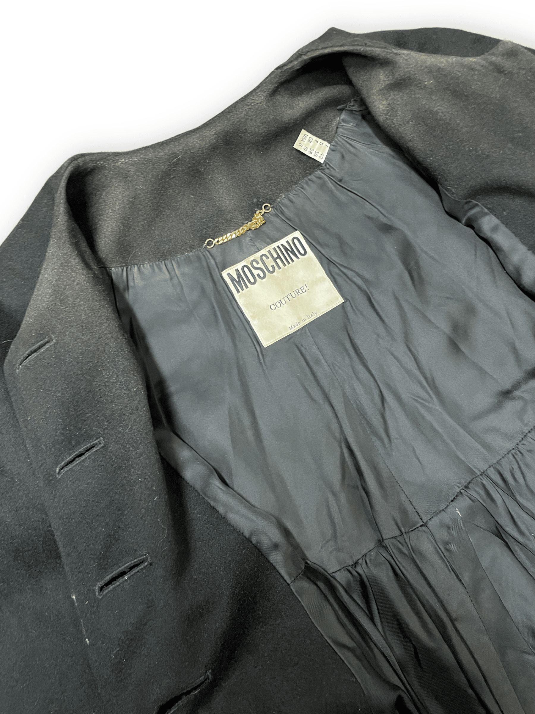 Moschino Couture! Black Wool Tiered Party Coat with Bauble Buttons Made in Italy Size M Jackets & Coats Public Butter 