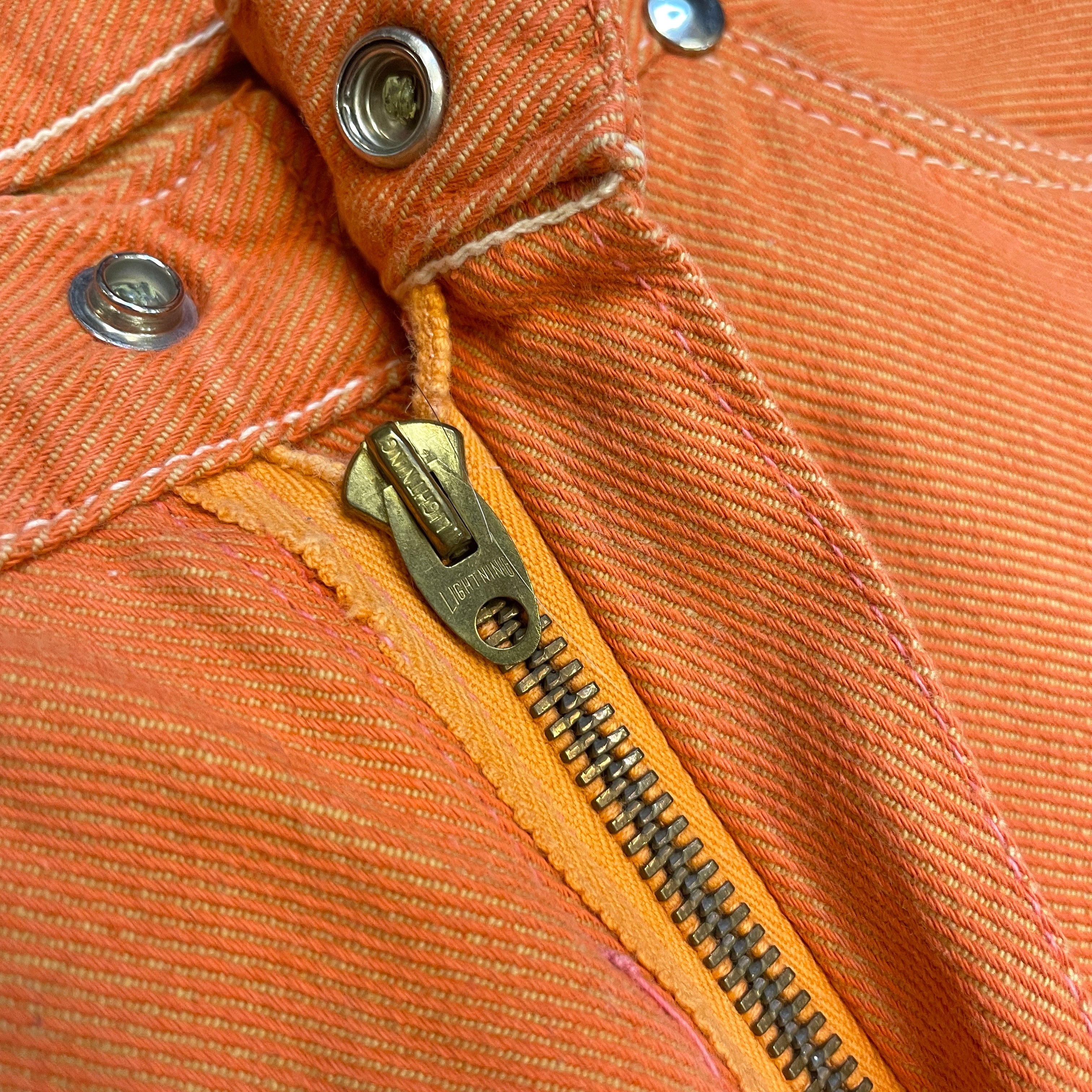 RARE 60s Wrangler Sanforized Blue Bell Made in Canada Creamsicle Coloured Twill Trousers with Pocket Rivets and Lightning Zipper Size 28" Bottoms Public Butter 