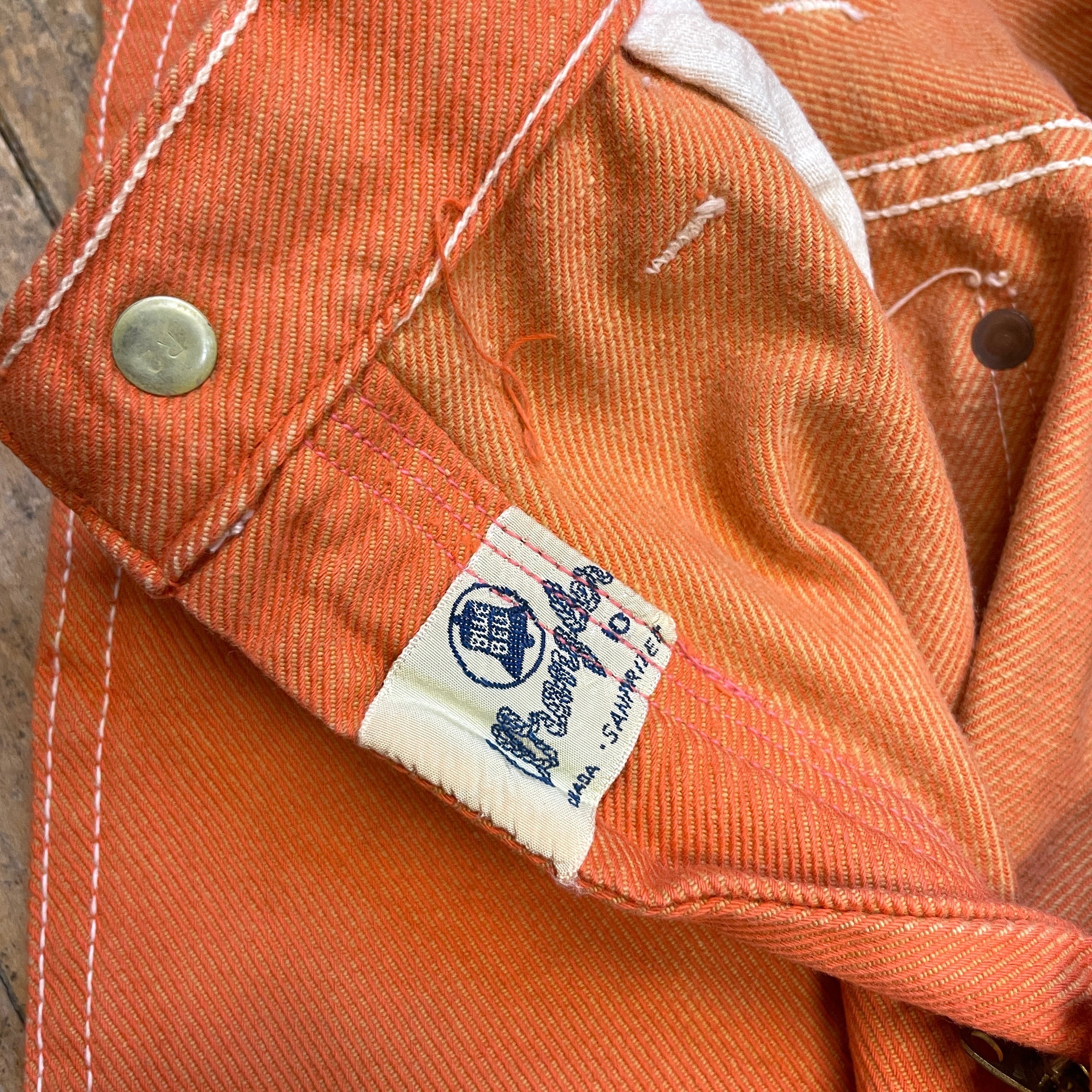 RARE 60s Wrangler Sanforized Blue Bell Made in Canada Creamsicle Coloured Twill Trousers with Pocket Rivets and Lightning Zipper Size 28" Bottoms Public Butter 