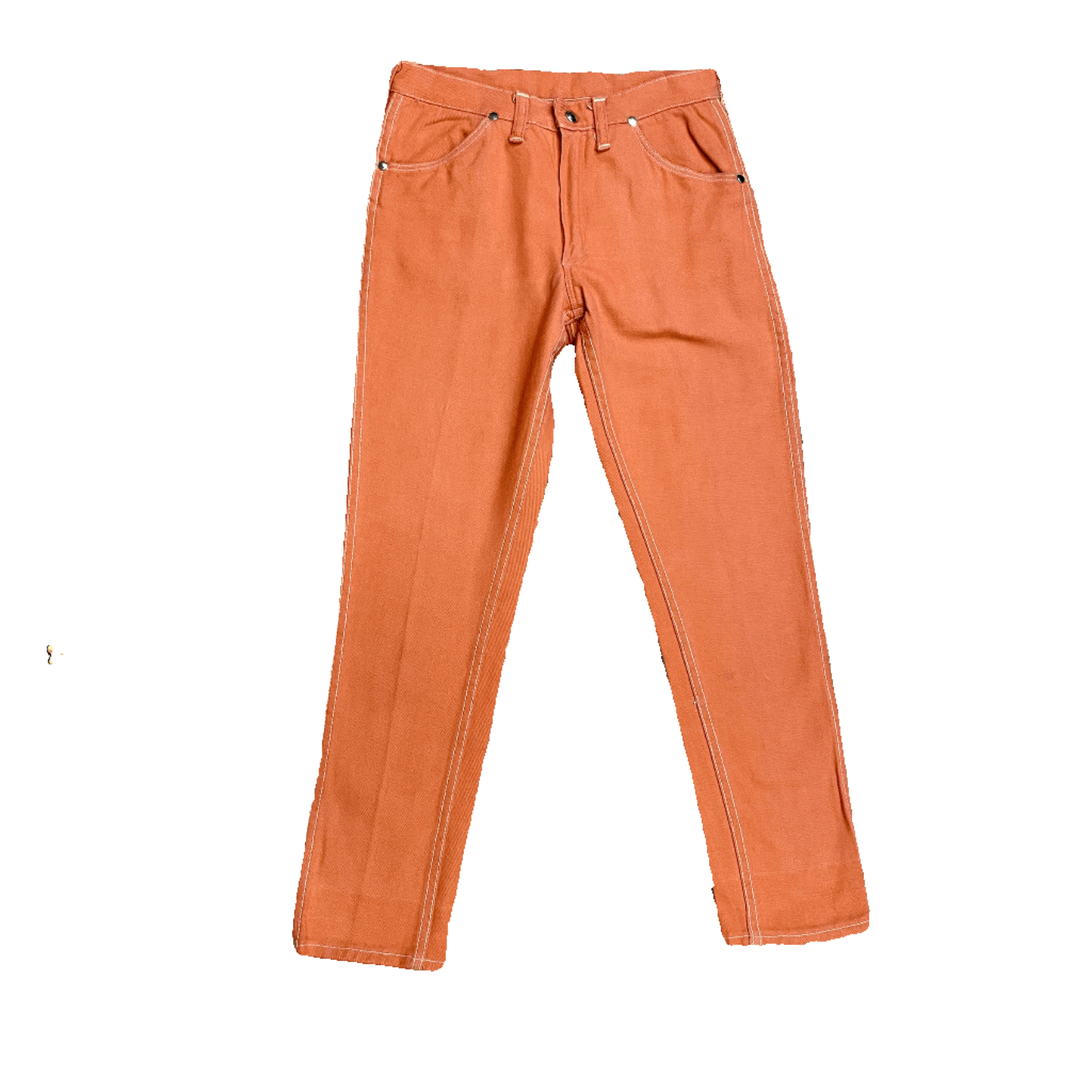RARE 60s Wrangler Sanforized Blue Bell Made in Canada Creamsicle Coloured Twill Trousers with Pocket Rivets and Lightning Zipper Size 28" Bottoms Public Butter 