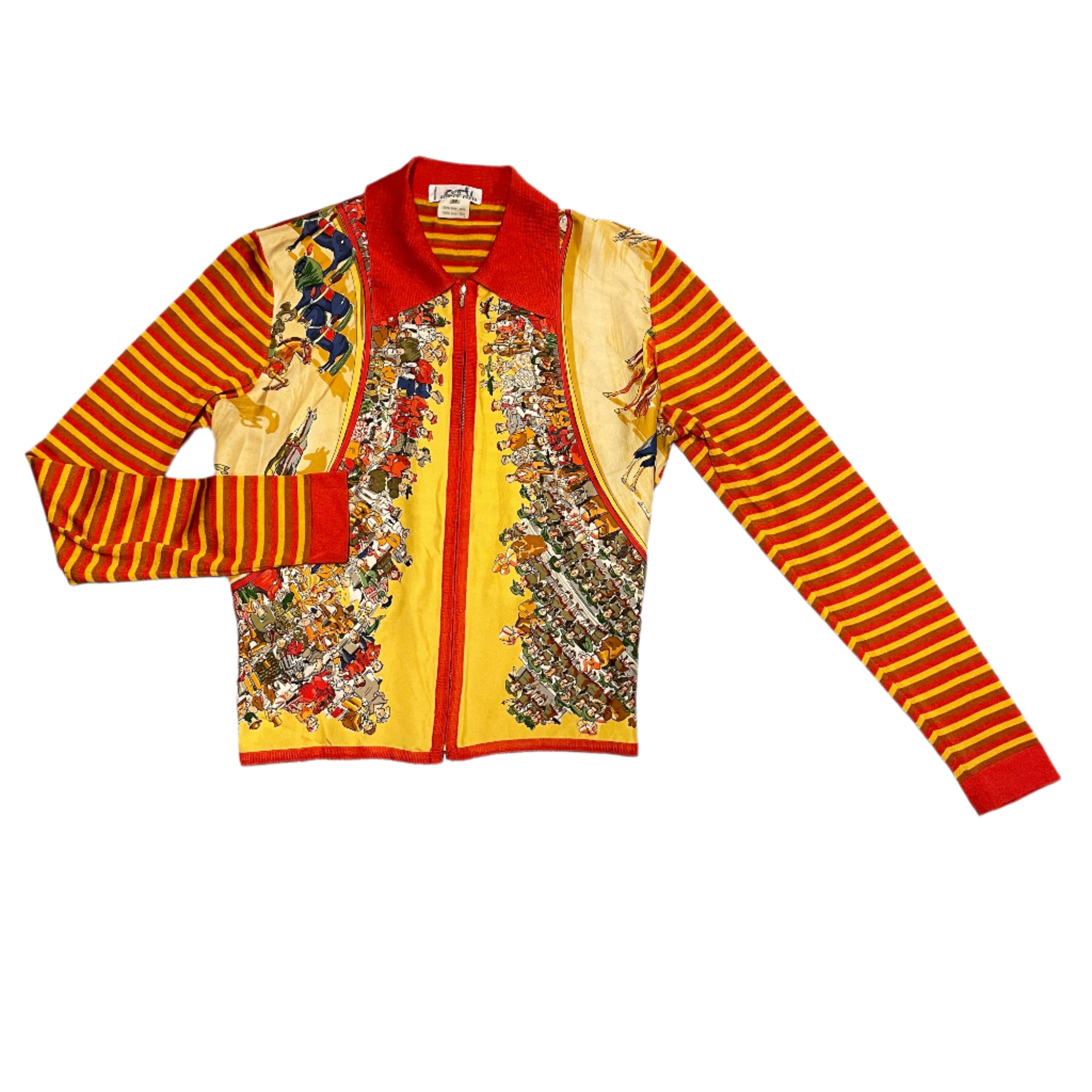 Vintage 80s Hermès 'Cirque Mollier Carré' Silk Scarf Knit Top