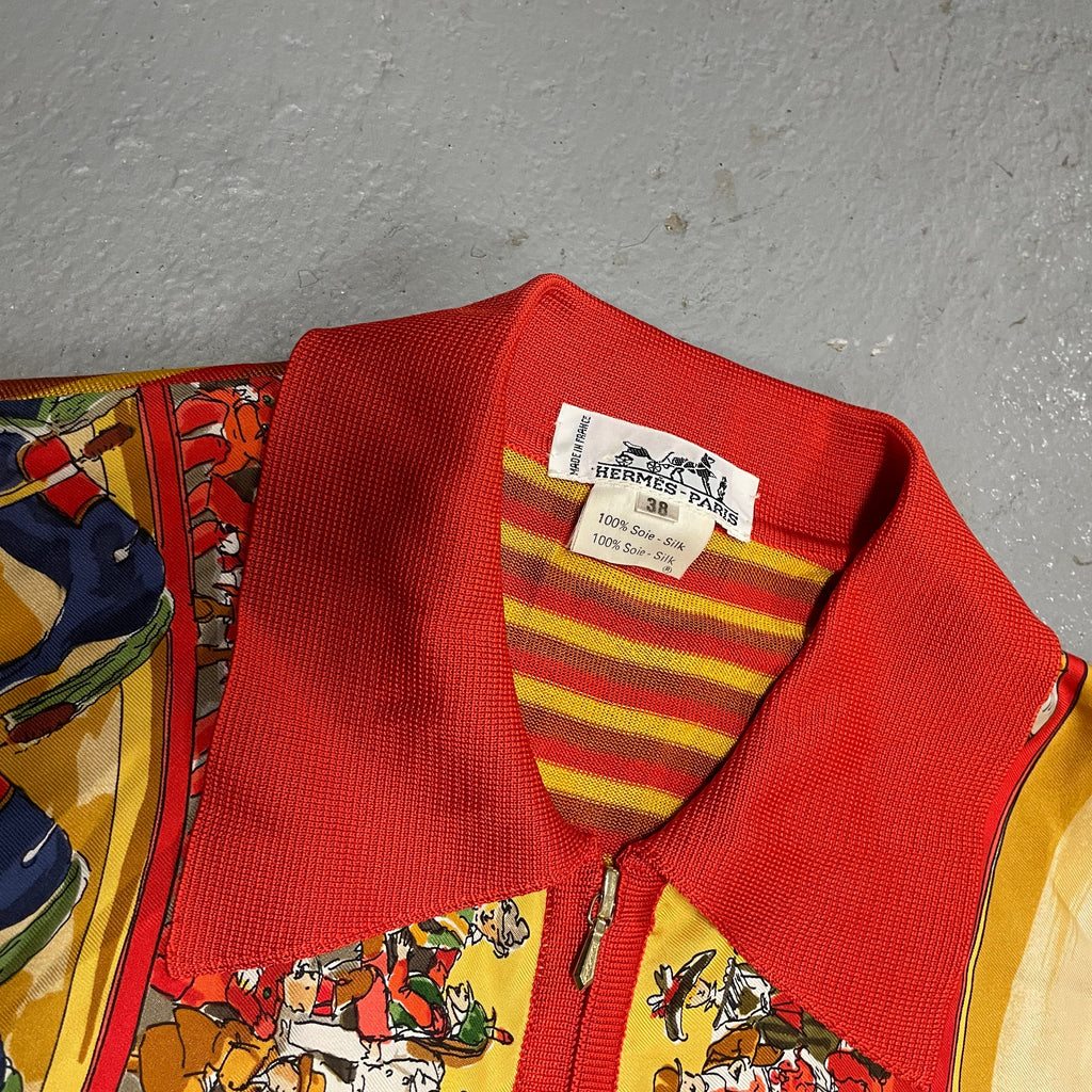 Vintage 80s Hermès 'Cirque Mollier Carré' Silk Scarf Knit Top