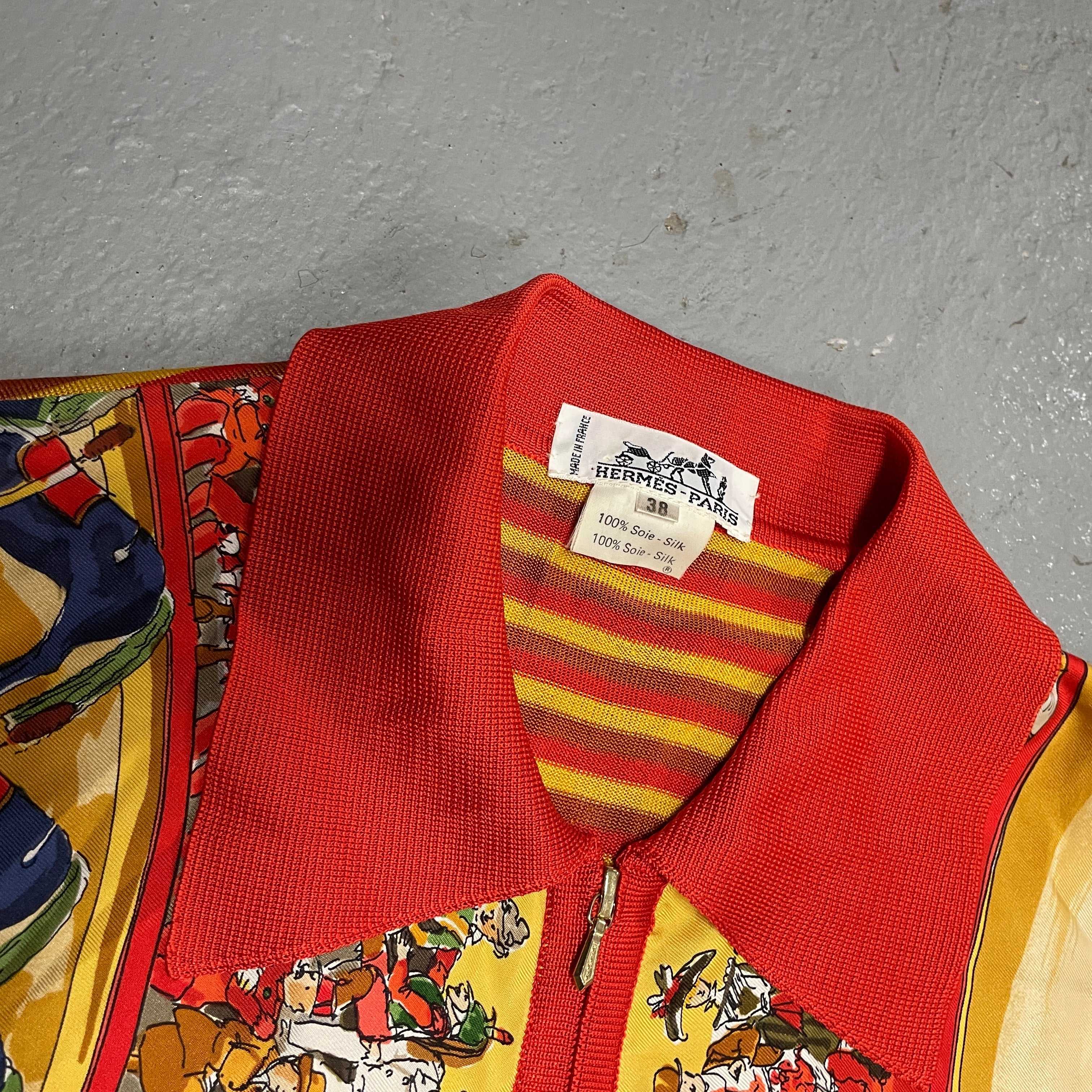 Vintage 80s Hermès 'Cirque Mollier Carré' Silk Scarf Knit Top