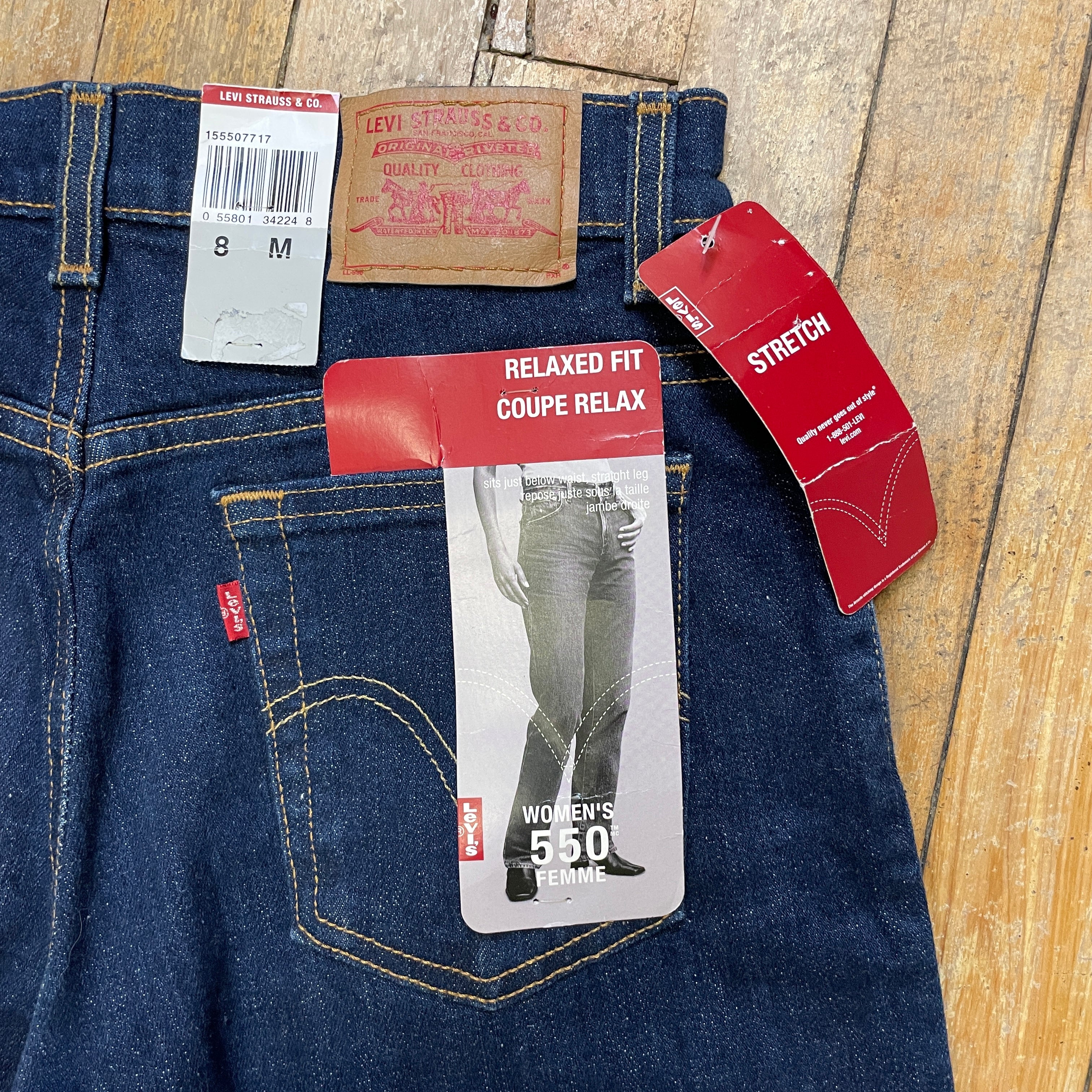 Vintage Deadstock Dark Wash Levi's Stretch Relaxed Fit 550s Made in Canada 29" Waist Bottoms Public Butter 