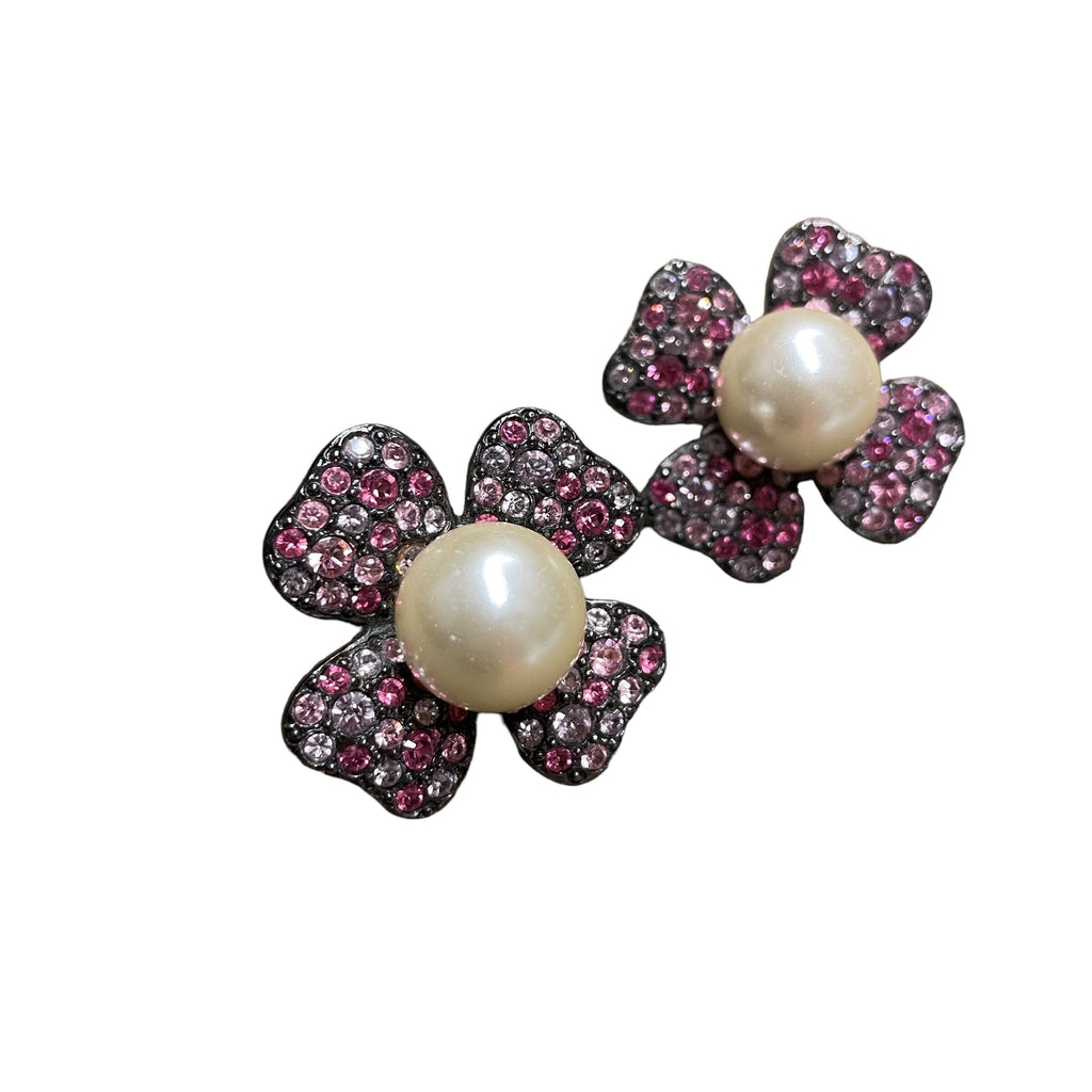 Vintage Kenneth Lane Crystal & Pearl Clip-on Earrings Accessories Black Market Vintage 