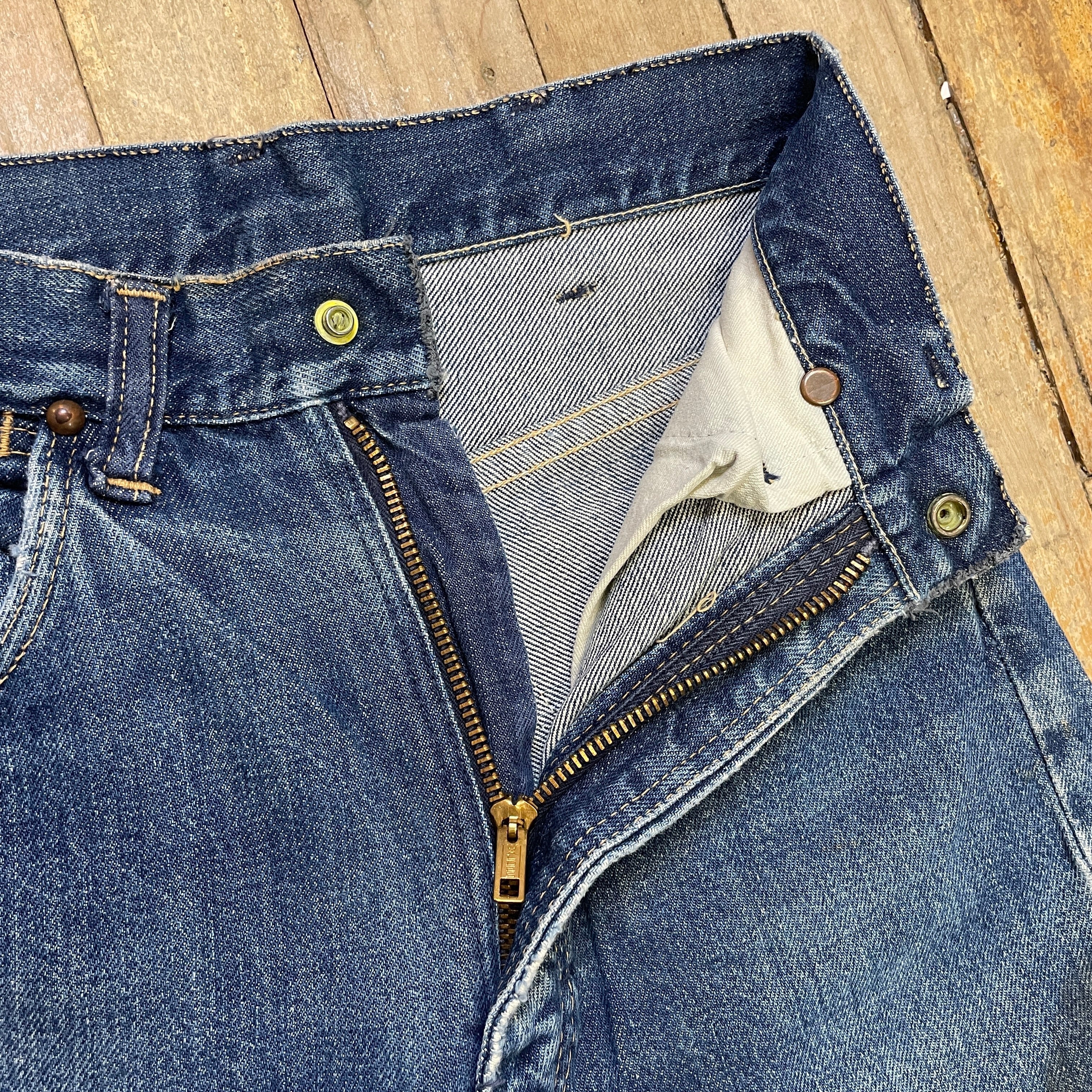 Vintage Mid-Century Patched Perfection Circle S High Waisted Ranch Selvedge Denim Jeans Petite/Youth 23" Waist Bottoms Public Butter 