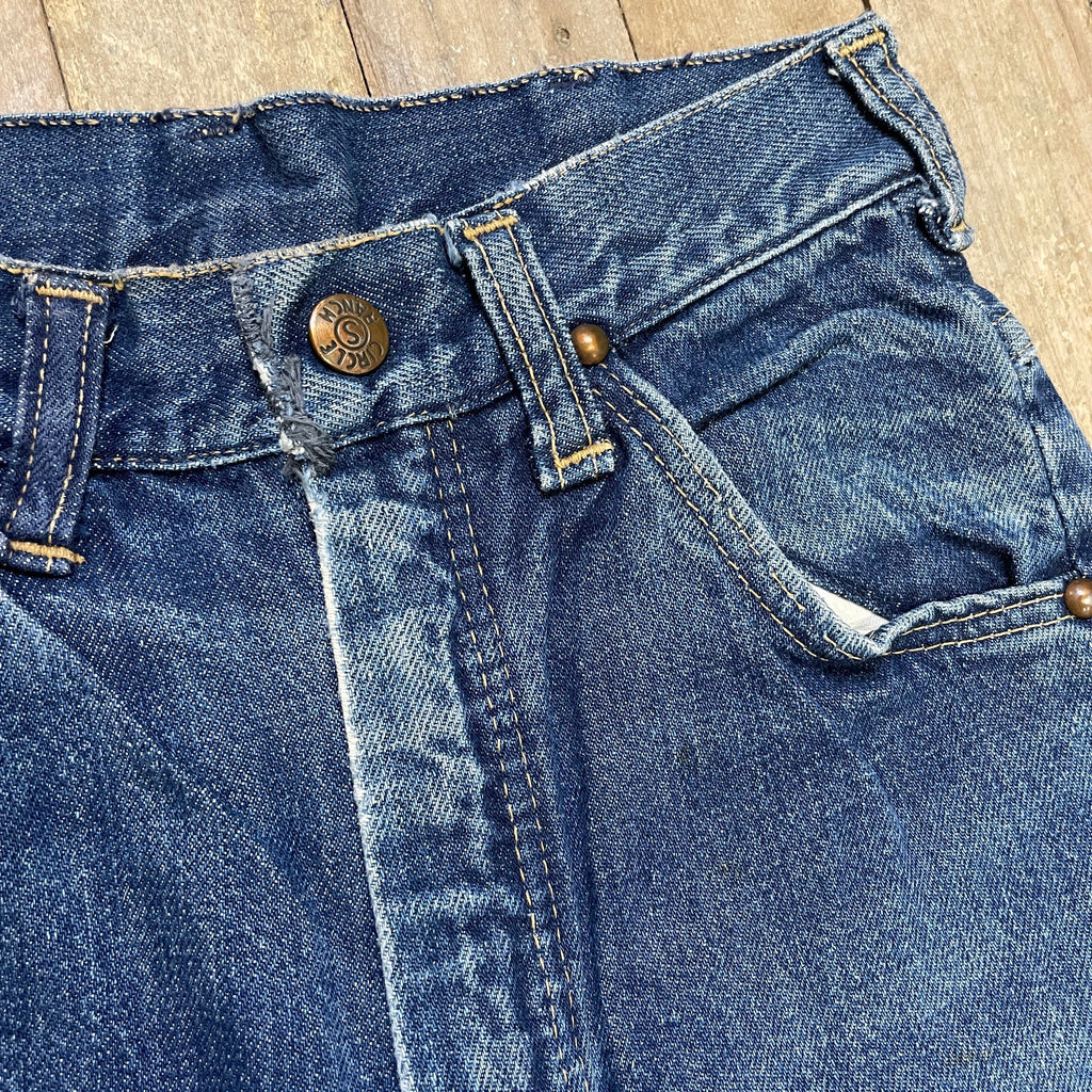 Vintage Mid-Century Patched Perfection Circle S High Waisted Ranch Selvedge Denim Jeans Petite/Youth 23" Waist Bottoms Public Butter 