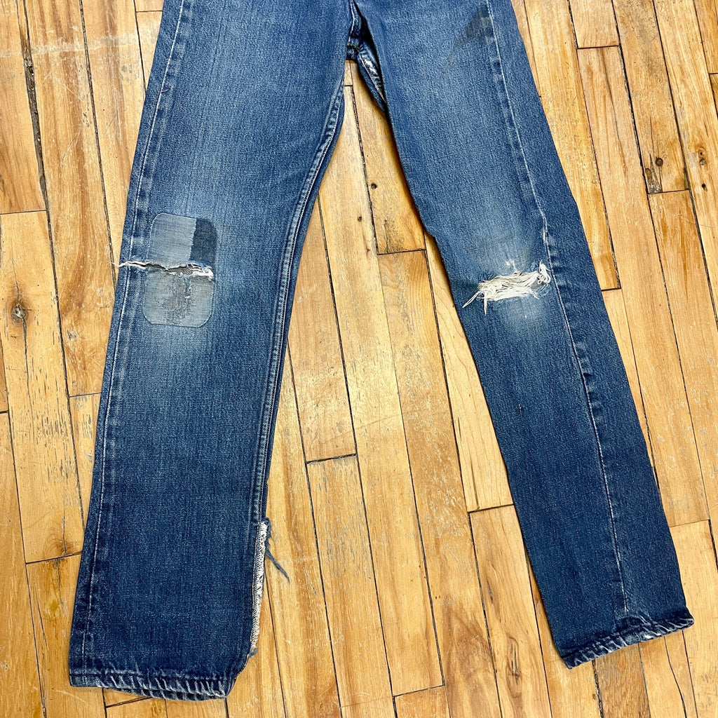 Vintage Mid-Century Patched Perfection Circle S High Waisted Ranch Selvedge Denim Jeans Petite/Youth 23" Waist Bottoms Public Butter 